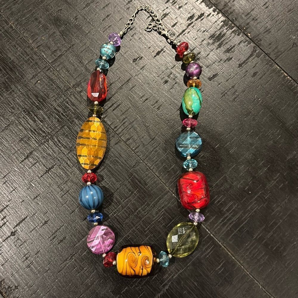 Multi Colored Artisan Necklace of Art Glass Lamp Worked & Acrylic Mix Beads